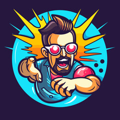 Bowling player throws a ball. Bowling logo vector. Cartoon illustration.