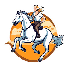 Woman riding a horse. Equestrian sport. Cartoon vector illustration.