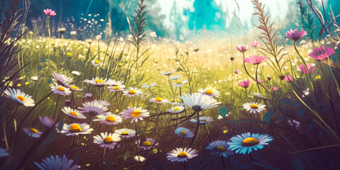 flower meadow in spring lanscape photography concept