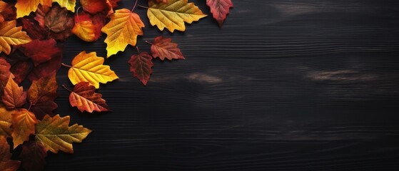 Autumn background with colored red leaves on background. Top view, copy space. Generative AI