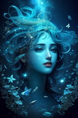 Fototapeta premium Girl underwater, AI generate