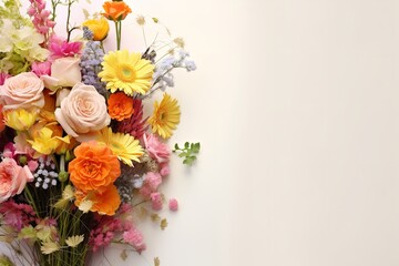 bouquet of wedding flowers on white background with space for text