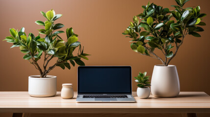 Laptop Surrounded by Plants
