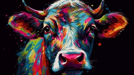 Abstract colorful cow. Generative AI