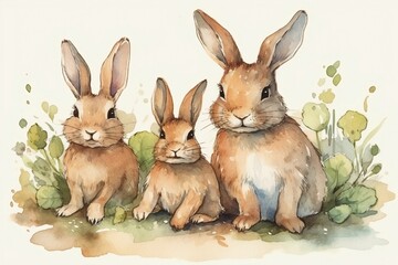 Watercolor illustration of rabbits. Generative AI