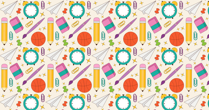 Back to school. Cute doodle pattern of school subjects. Vector illustration