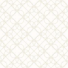 Vector geometric linear pattern. Art deco style background with thin curved lines, grid, lattice. Elegant white and gold abstract texture. Subtle minimal golden design for decor, wallpaper, print