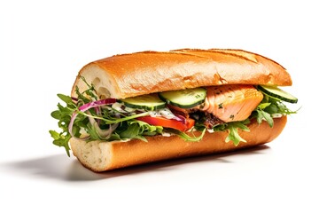 sandwich with salmon and vegetables isolated on white background png