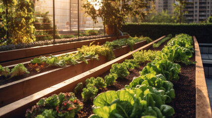 Fototapeta na wymiar Abundant Rooftop Garden Filled with Vegetables