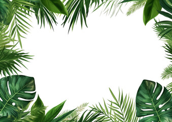 Palm leaves, frame from tropical plants isolated on white background PNG
