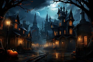Fototapeta na wymiar Spooky Dark Halloween night landscape