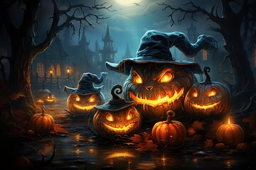 Fototapeta na wymiar Evil Scary Halloween Pumpkins lantern