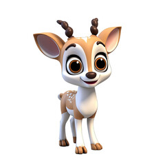 Obraz premium Cute Antelope, 3d cartoon, Big eyes, friendly, no background