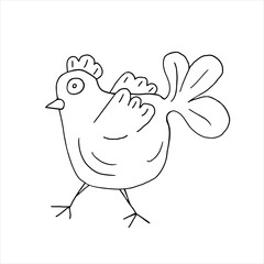 A running chicken. Vector doodles by hand. Coloring book design, logo, clipart, template.
