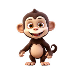 Cute Chimpanzee, 3d cartoon, Big eyes, friendly, no background