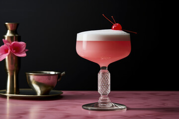 A captivating image of a Classic Clover Club cocktail, elegantly garnished. Generative AI.