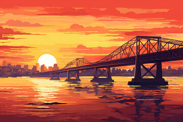 Riverside Reverie: Morning Sun and Bridge's Majestic Meeting