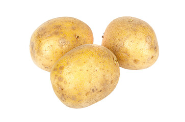 three potatoes on white background, isolated PNG file