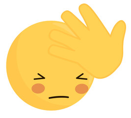 Ouch emoji covering forehead with hand and looking distressed, perplexed, puzzled, confused. Negative problem face saying oh no
Headache emoticon, facepalm icon with closed eyes.
Png, Vector editable