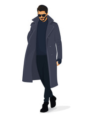 Obraz na płótnie Canvas man wearing coat and sunglasses fashion vector illustration