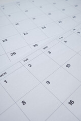 Monthly calendar. Calendar with date on paper. Day planner. Schedule of the week, month and year....