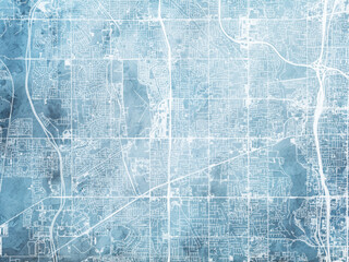 Illustration of a map of the city of  West Jordan Utah in the United States of America with white roads on a icy blue frozen background.