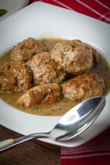 Pork meatballs with dill sauce.