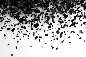 back confetti on a white backround. Black Confetti Falling on a White Background, Inspired by the Gutai Group's Geometric Flexible Decoration with Metallic Rectangle Motifs