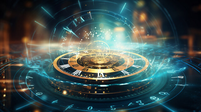 Quantum physics technology background, time and date passing - Powered by Adobe