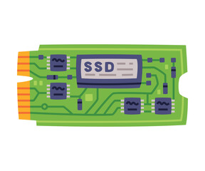 Solid-state Drive as Personal Computer Accessory and Component Vector Illustration