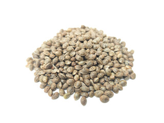 Cannabis seeds that are ready to be planted and bred. placed on a white background.