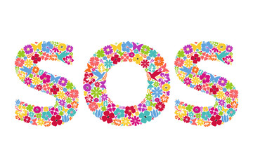 SOS icon. Floral symbols forming the word SOS. Floral ornament in the form of letters S and O.