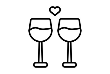 Wine glasses line icon valentines day sign flat minimalist symbol art