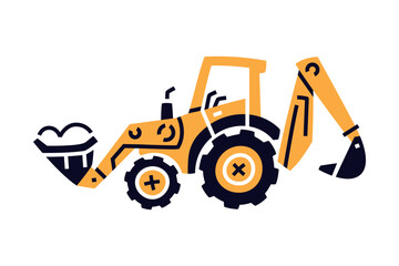 Yellow Excavator as Construction Equipment and Heavy Machine for Industrial Work Vector Illustration