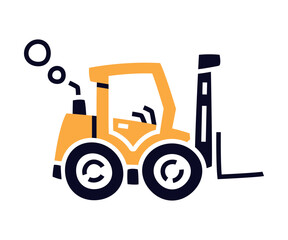 Forklift as Construction Equipment and Heavy Machine for Industrial Work Vector Illustration