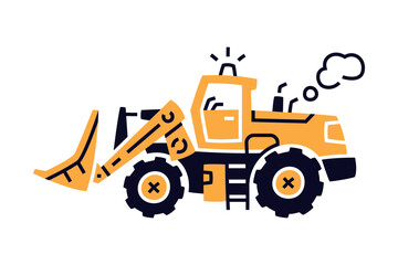 Bulldozer or Dozer as Construction Equipment and Heavy Machine for Industrial Work Vector Illustration