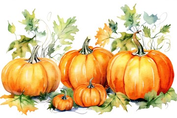 Watercolor Pumpkin Clip art on white background Generative AI