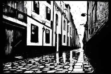 an alley on a rainy day. Generative AI