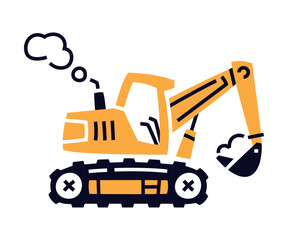 Yellow Excavator as Construction Equipment and Heavy Machine for Industrial Work Vector Illustration
