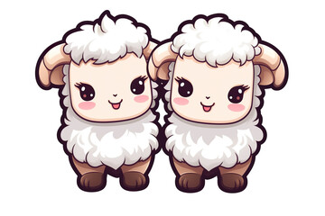 Fototapeta premium kawaii cute goats, sheep sticker images, in the style of kawaii art, meme art, animated gifs isolated white background PNG
