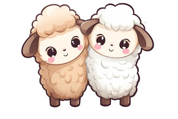 kawaii cute goats, sheep sticker images, in the style of kawaii art, meme art, animated gifs isolated white background PNG