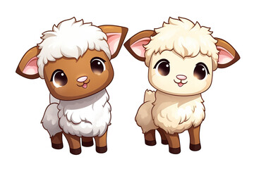 Naklejka premium kawaii cute goats, sheep sticker images, in the style of kawaii art, meme art, animated gifs isolated white background PNG
