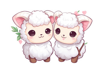 Fototapeta premium kawaii cute goats, sheep sticker images, in the style of kawaii art, meme art, animated gifs isolated white background PNG