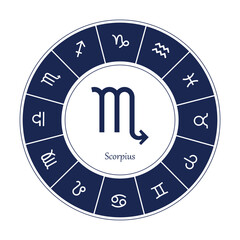 Scorpius sign . Vector illustration. Scorpius zodiac sign symbole on white background horoscope astrology. Zodiac sign. Astrological calendar. Zodiacal black and white vector horoscope. Line