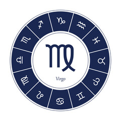 Virgo sign . Vector illustration. Virgo zodiac sign symbole on white background horoscope astrology. Zodiac sign. Astrological calendar. Zodiacal black and white vector horoscope. Line