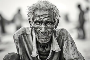 The Struggle: Black and White Portrait of a Poor Indian Man