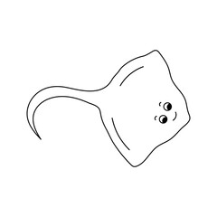 Isolated doodle electric Stingray black line. Outline vector Icon sea animals. Ocean dweller.