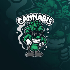 cannabis mascot logo design with modern illustration concept style for badge, emblem and t shirt printing. smart cannabis illustration.
