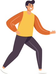 Fototapeta na wymiar Man Running, Active and Happy, Embracing a Healthy Lifestyle, Flat Style Cartoon Illustration.