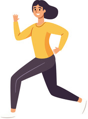 Fototapeta na wymiar Woman Running, Active and Happy, Embracing a Healthy Lifestyle, Flat Style Cartoon Illustration.